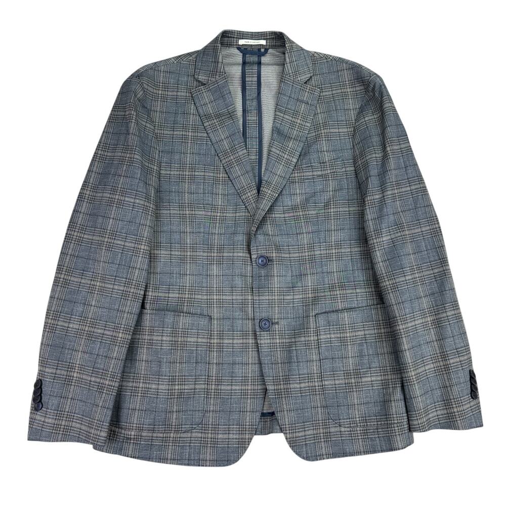 Bar III Mens Slim Fit Knit Stretch Plaid Sport Coat Gray 40S